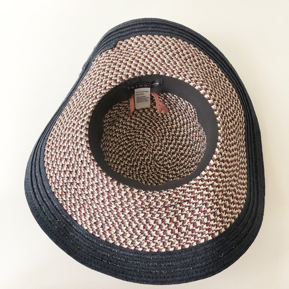 Betmar Wide Brim Floppy Beach Sun Hat Red Green White Cross Hatch Black Border - Picture 8 of 11